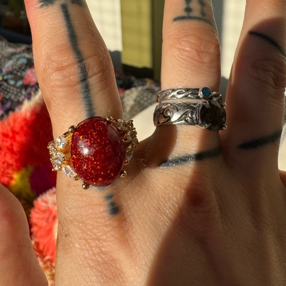 Australian red opal statement ring size 7.5 - Picture 4 of 8